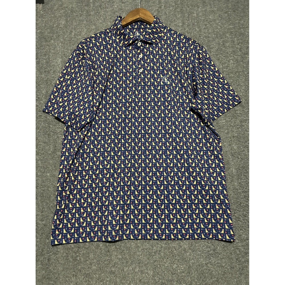 Rhoback polo shirt mens dog print AOP stretch performance Large golf - Picture 2 of 7